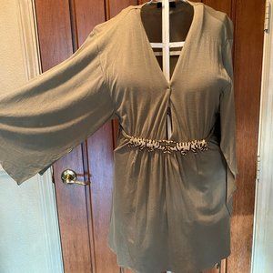Sage Cotton Top w/ Stunning Jeweled Tiger Belt